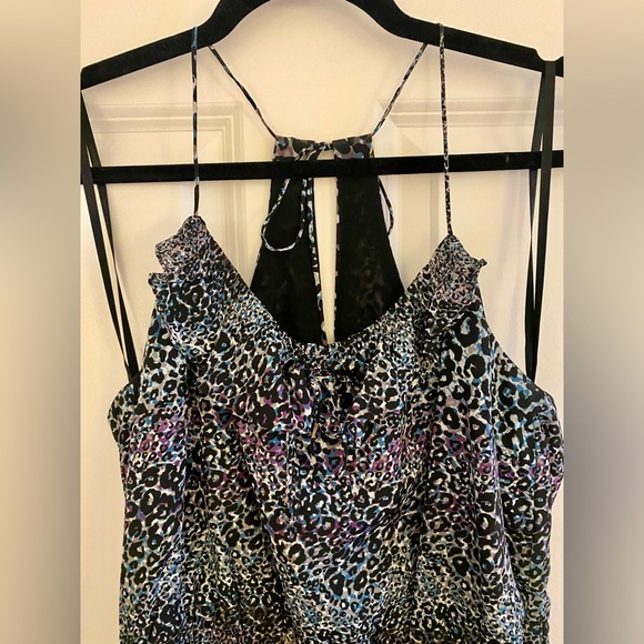BCBGeneration Leopard Black Blue Purple Tie Halter Dress - Picture 2 of 5